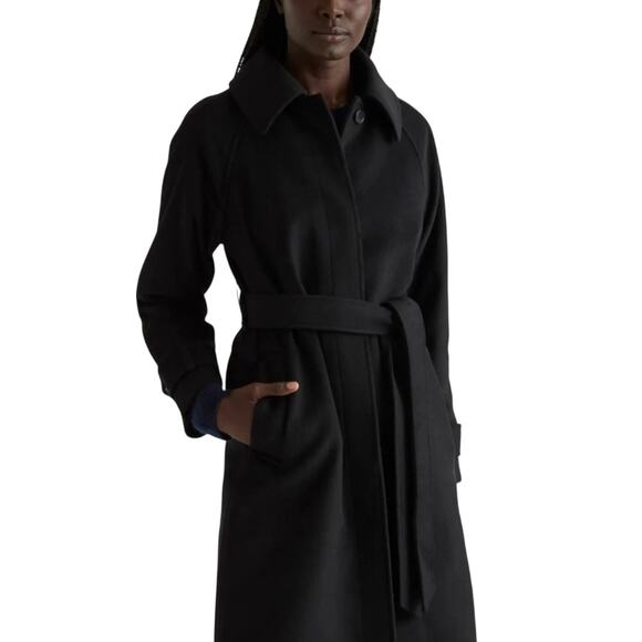 NWT Quince Italian Wool Belted Funnel Neck Coat Womens Large Black - Picture 2 of 16